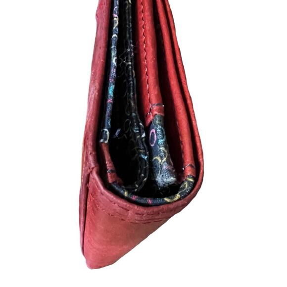 Fossil Wallet Red Leather Checkbook Snap Closure Zip Coin ID Bi-fold - Picture 11 of 12